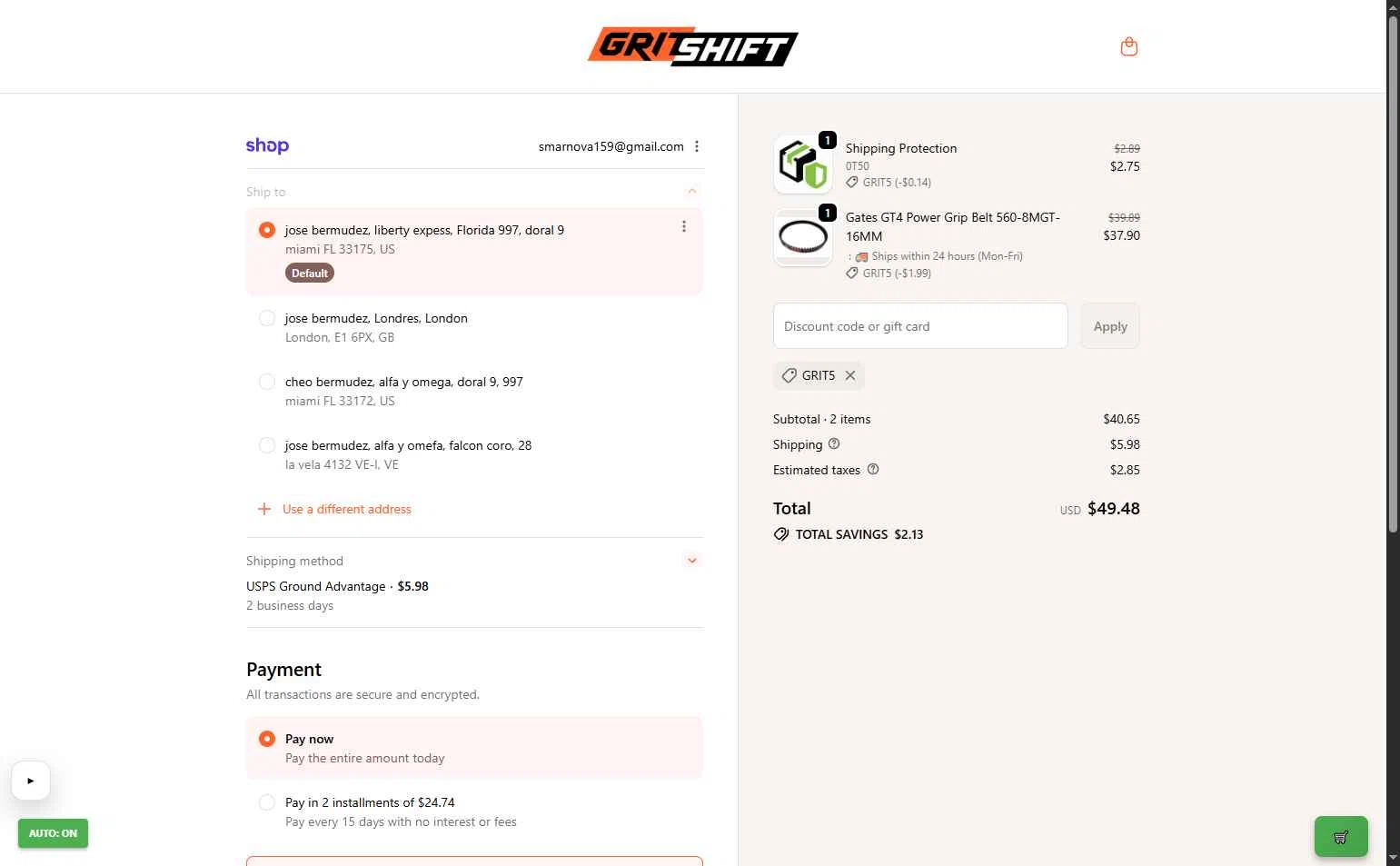 GritShift checkout page showing GritShift discount code box | Screenshot taken by SimplyCodes community member on Jan 18, 2026