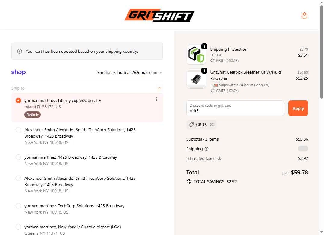 GritShift checkout page showing GritShift discount code box | Screenshot taken by SimplyCodes community member on Sep 24, 2025