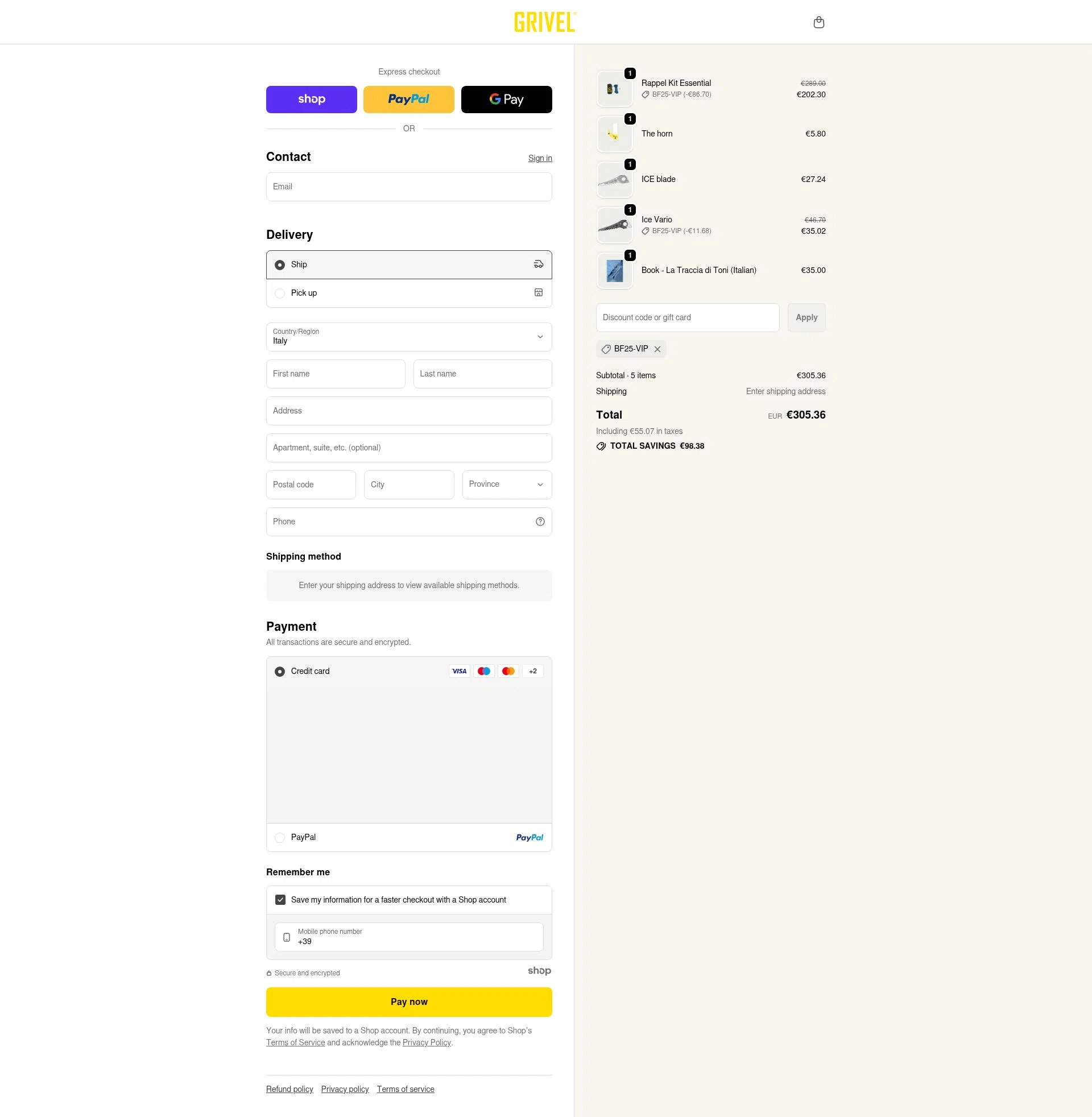 Grivel checkout page showing Grivel promo code box | Screenshot taken by SimplyCodes community member on Nov 24, 2025