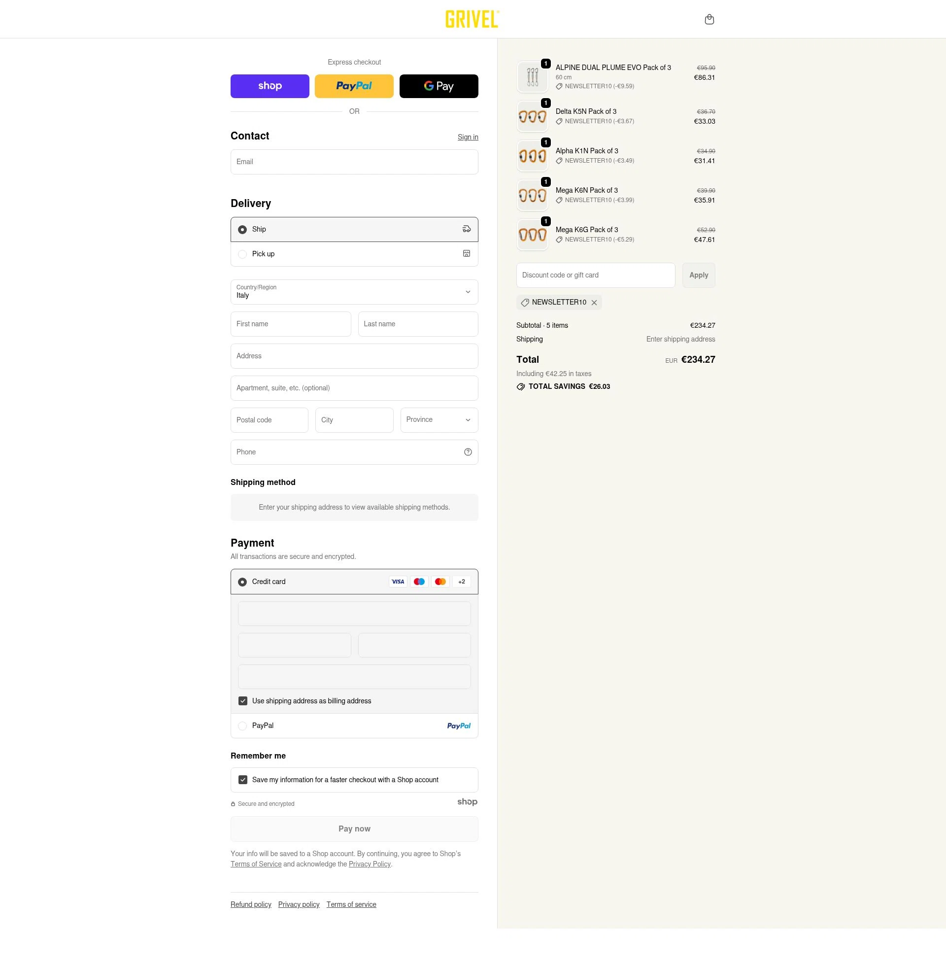 Grivel checkout page showing Grivel promo code box | Screenshot taken by SimplyCodes community member on Dec 10, 2025