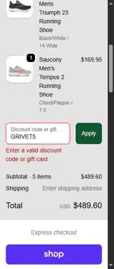 GRIVET5 coupon verification screenshot