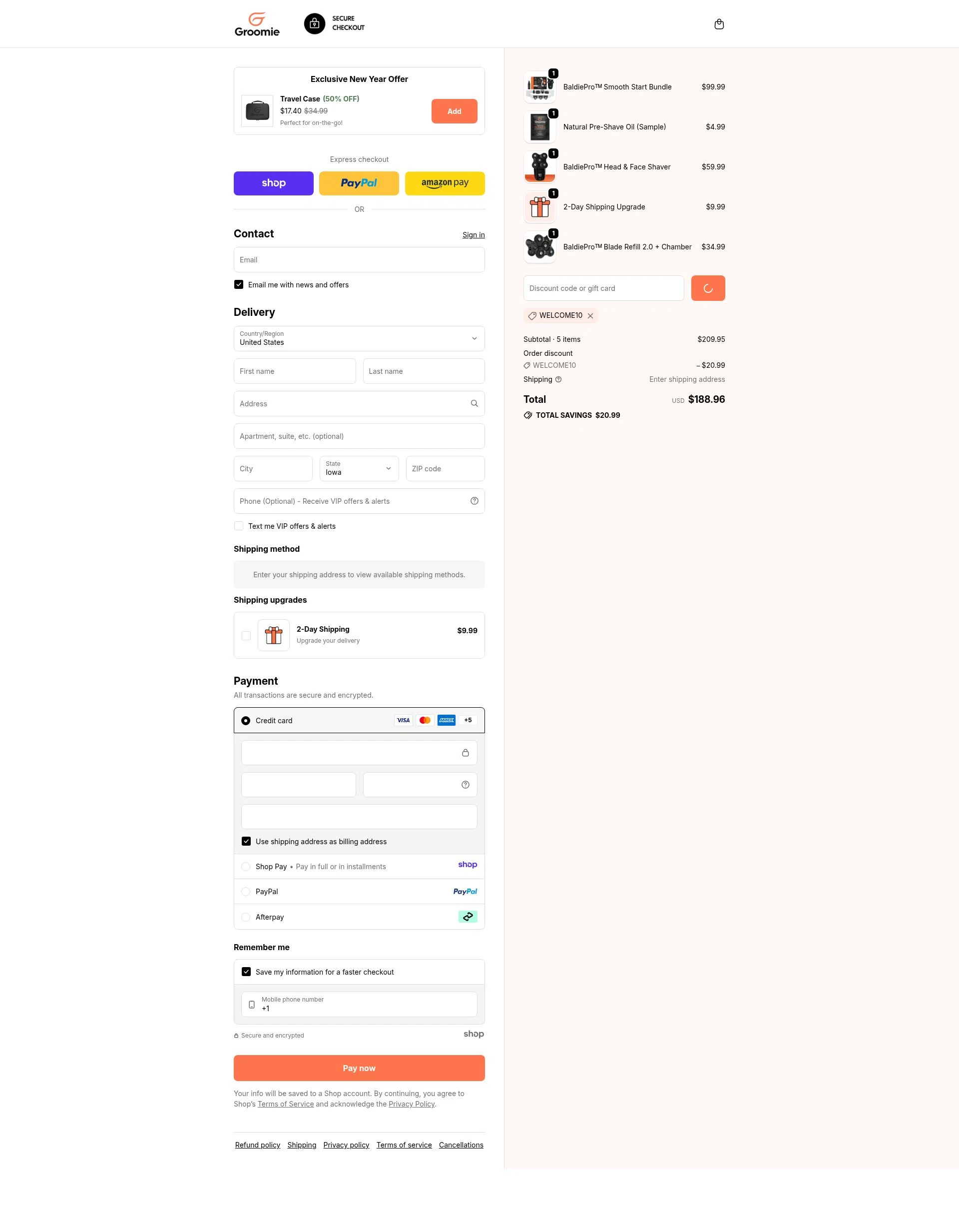 Groomie Club checkout page showing Groomie Club promo code box | Screenshot taken by SimplyCodes community member on Jan 8, 2026