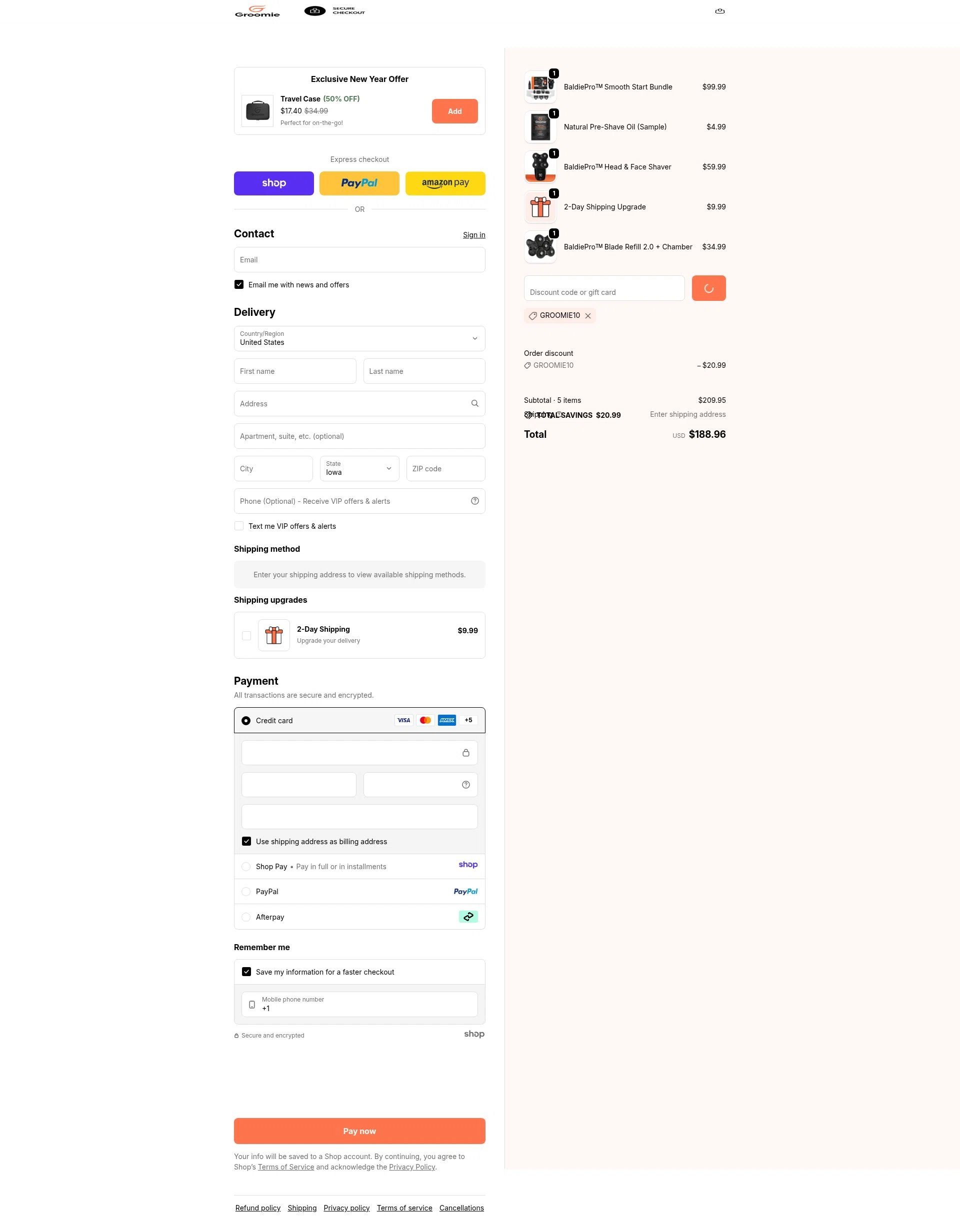 Groomie Club checkout page showing Groomie Club promo code box | Screenshot taken by SimplyCodes community member on Jan 8, 2026