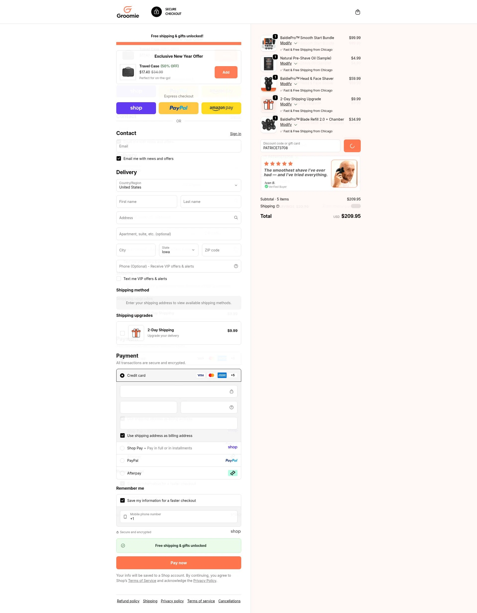 Groomie Club checkout page showing Groomie Club promo code box | Screenshot taken by SimplyCodes community member on Jan 8, 2026