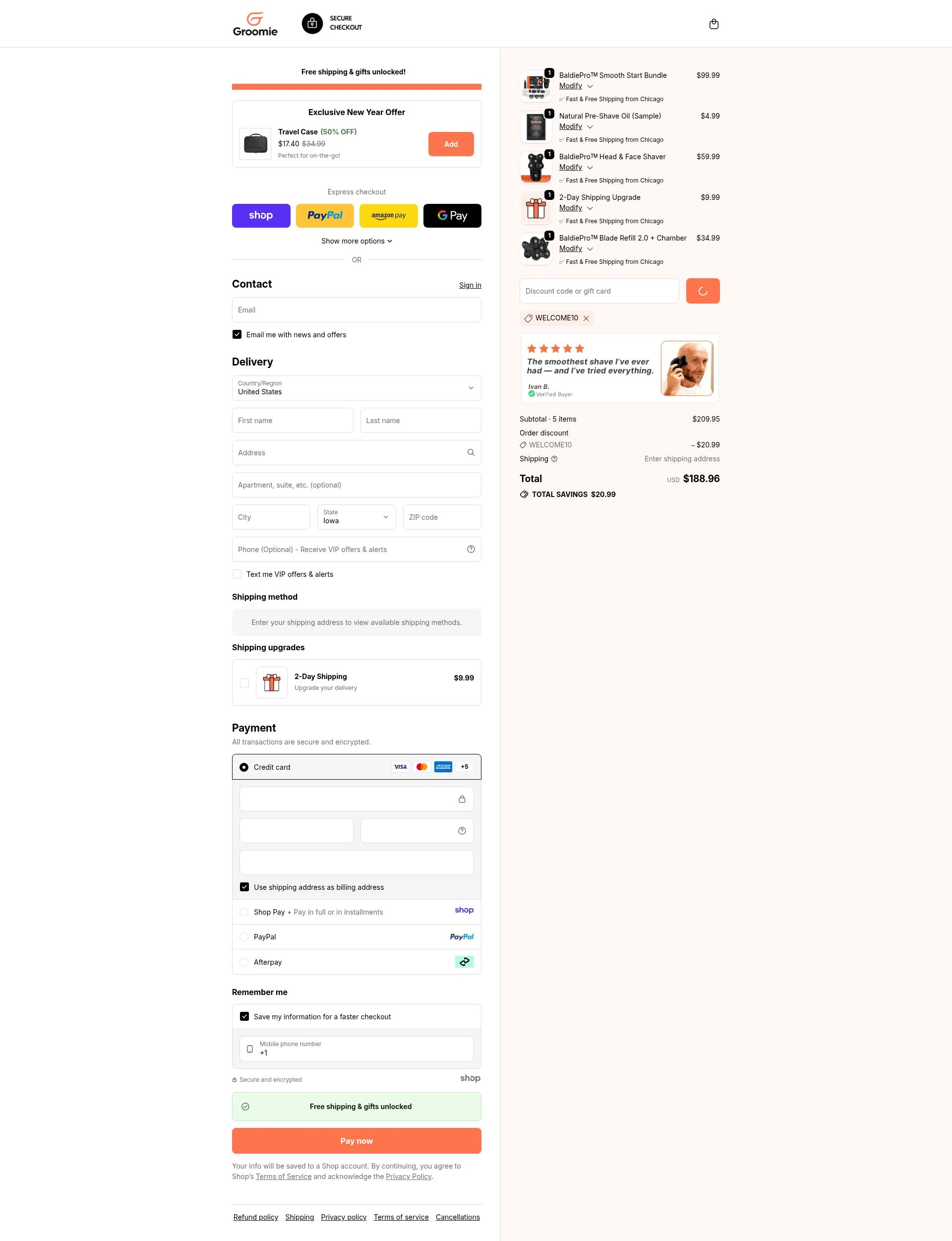 Groomie Club checkout page showing Groomie Club promo code box | Screenshot taken by SimplyCodes community member on Jan 3, 2026