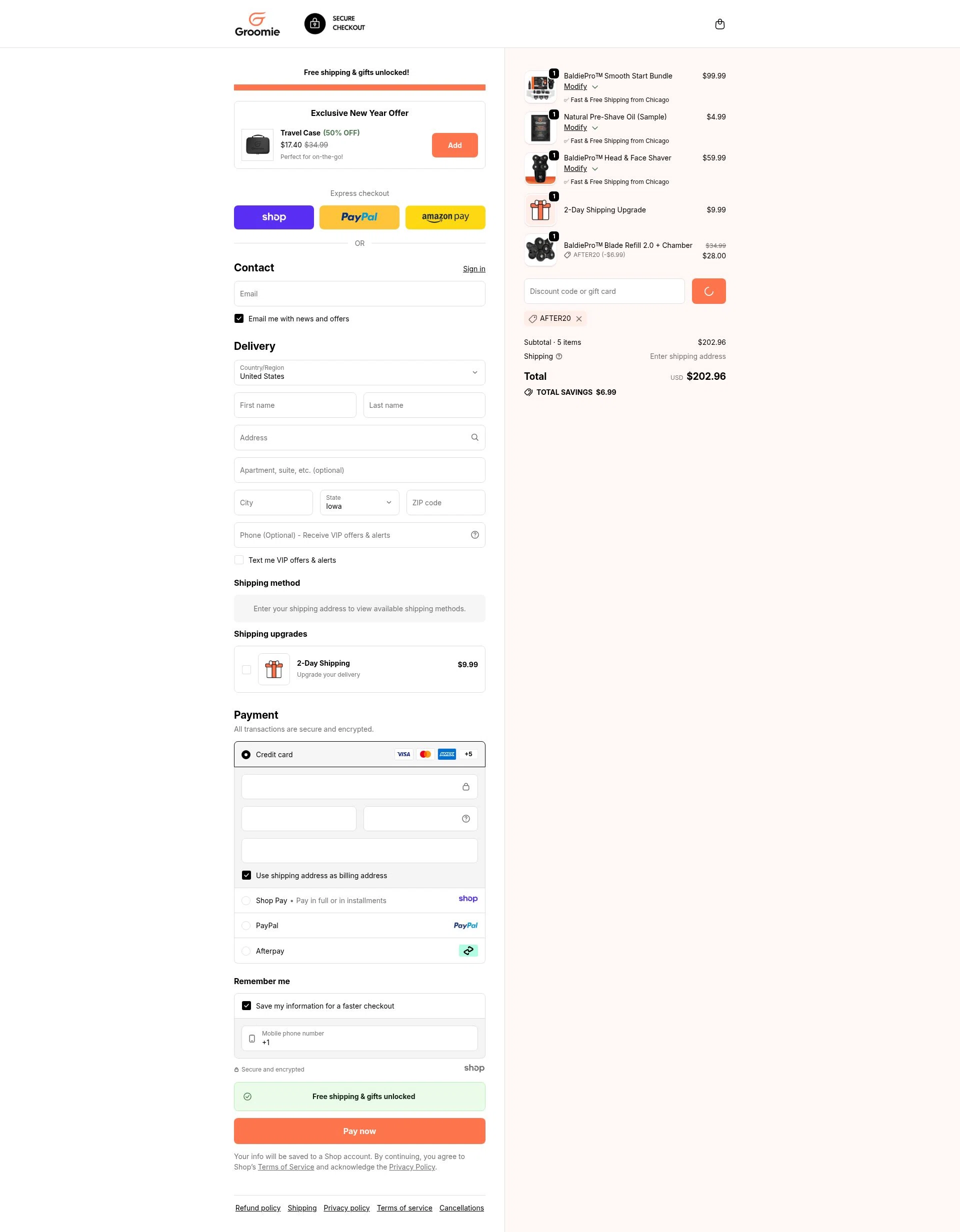 Groomie Club checkout page showing Groomie Club promo code box | Screenshot taken by SimplyCodes community member on Jan 8, 2026