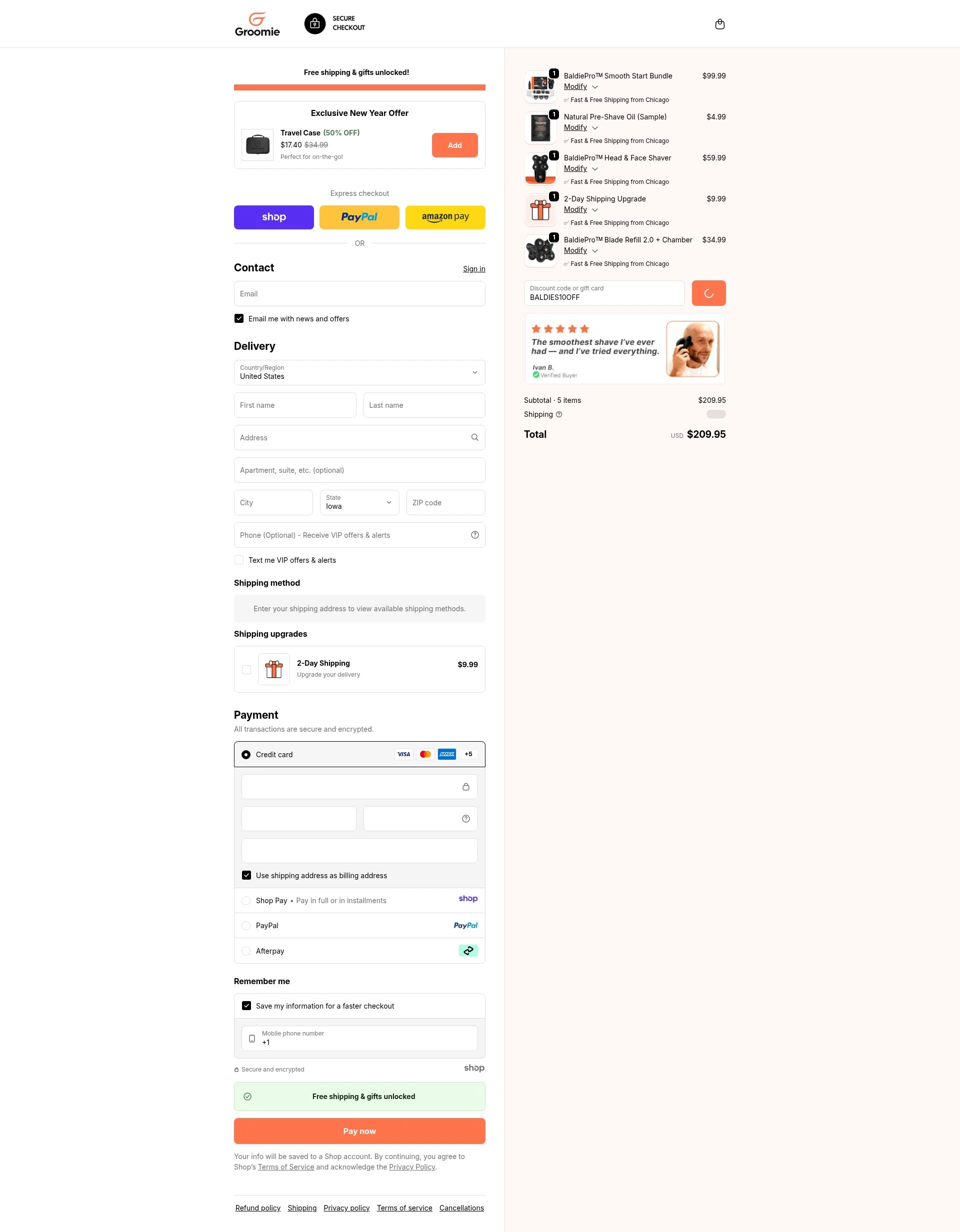 Groomie Club checkout page showing Groomie Club promo code box | Screenshot taken by SimplyCodes community member on Jan 8, 2026