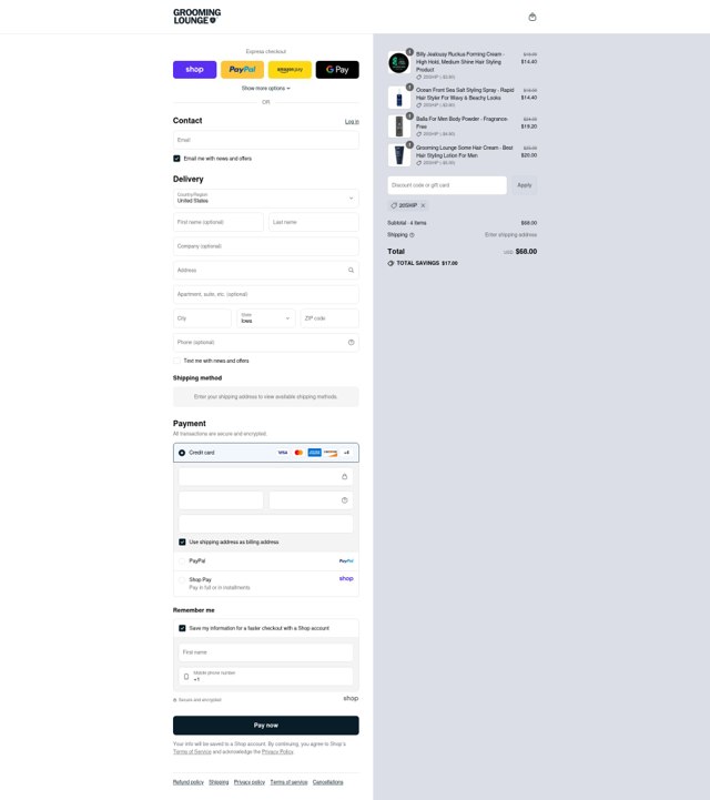 Grooming Lounge checkout page showing Grooming Lounge promo code box | Screenshot taken by SimplyCodes community member on Sep 4, 2025