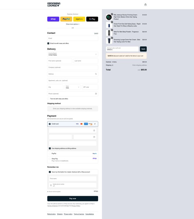 Grooming Lounge checkout page showing Grooming Lounge promo code box | Screenshot taken by SimplyCodes community member on Sep 4, 2025