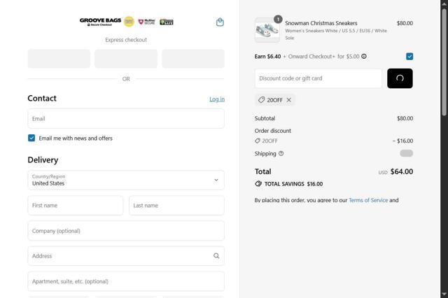 Groove Bags checkout page showing Groove Bags promo code box | Screenshot taken by SimplyCodes community member on Jul 28, 2025
