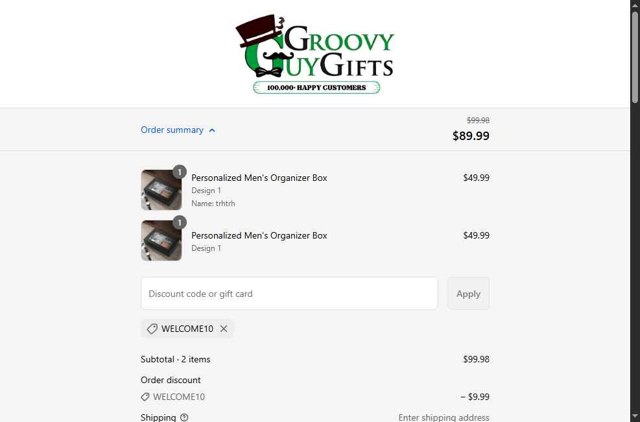 Groovy Guy Gifts checkout page showing Groovy Guy Gifts discount code box | Screenshot taken by SimplyCodes community member on Sep 9, 2025