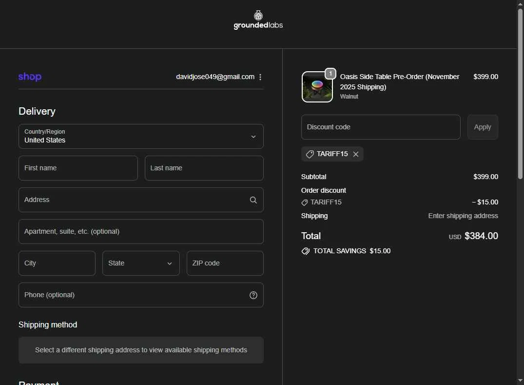 Grounded Labs checkout page showing Grounded Labs discount code box | Screenshot taken by SimplyCodes community member on Oct 2, 2025