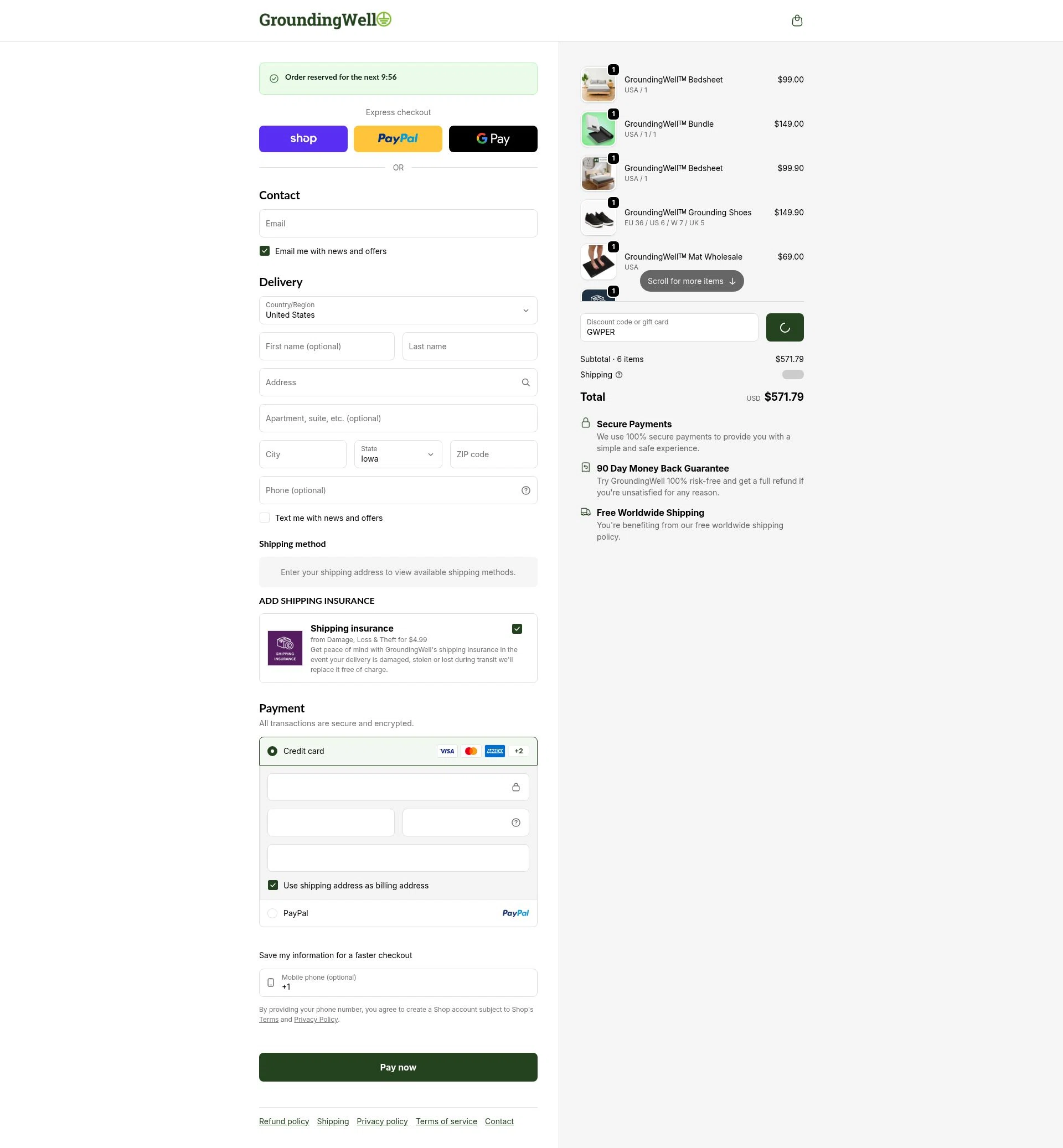 GroundingWell checkout page showing GroundingWell discount code box | Screenshot taken by SimplyCodes community member on Feb 2, 2026