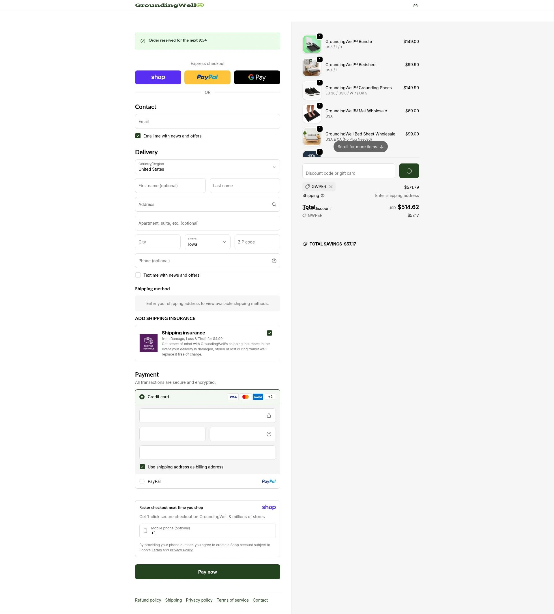 GroundingWell checkout page showing GroundingWell discount code box | Screenshot taken by SimplyCodes community member on Jan 14, 2026