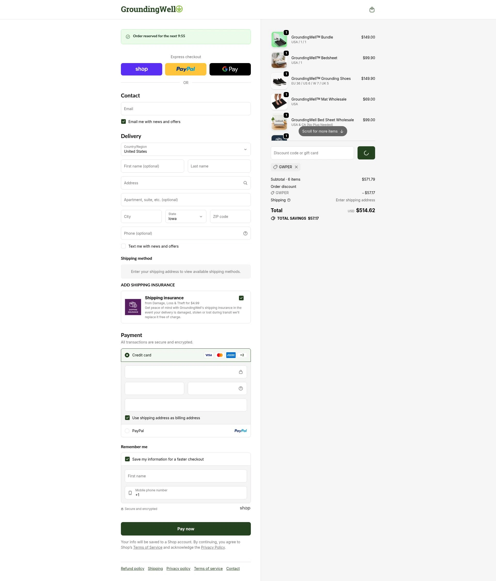 GroundingWell checkout page showing GroundingWell discount code box | Screenshot taken by SimplyCodes community member on Jan 24, 2026