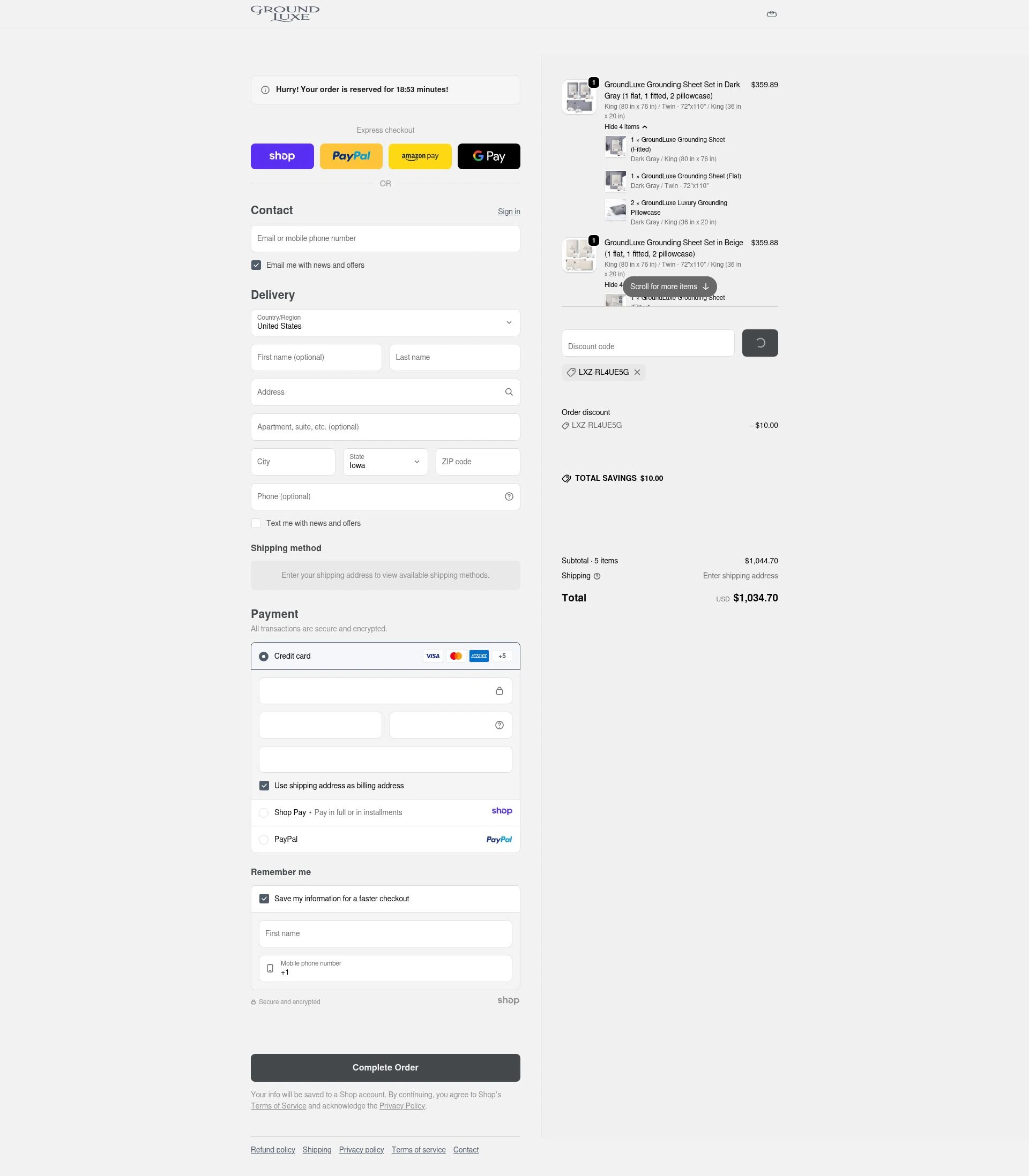 GroundLuxe checkout page showing GroundLuxe discount code box | Screenshot taken by SimplyCodes community member on Jan 8, 2026