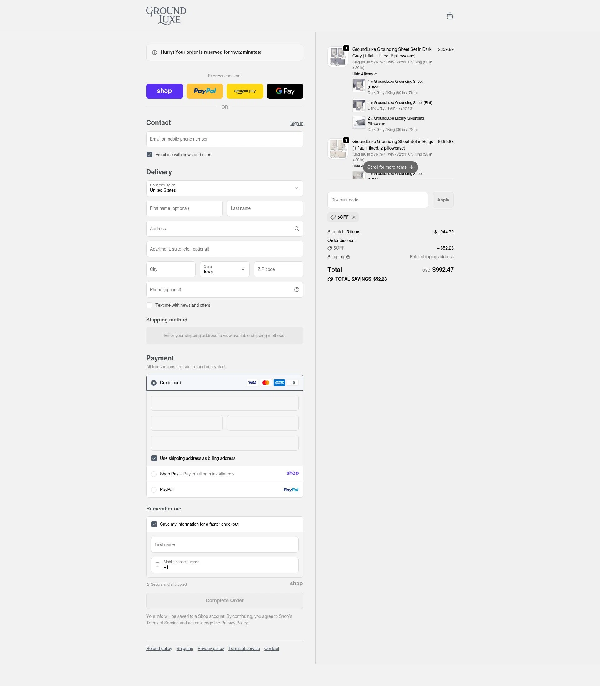 GroundLuxe checkout page showing GroundLuxe discount code box | Screenshot taken by SimplyCodes community member on Jan 8, 2026