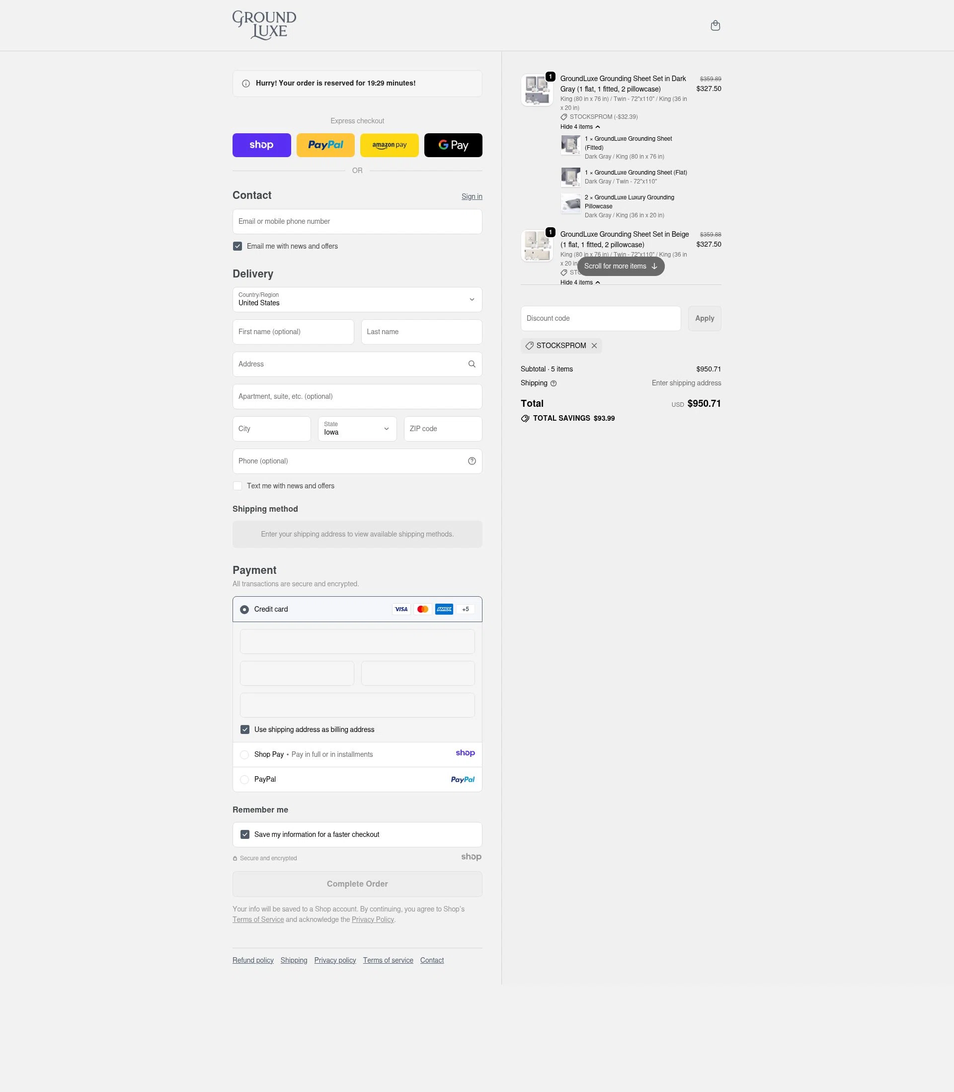 GroundLuxe checkout page showing GroundLuxe discount code box | Screenshot taken by SimplyCodes community member on Jan 8, 2026