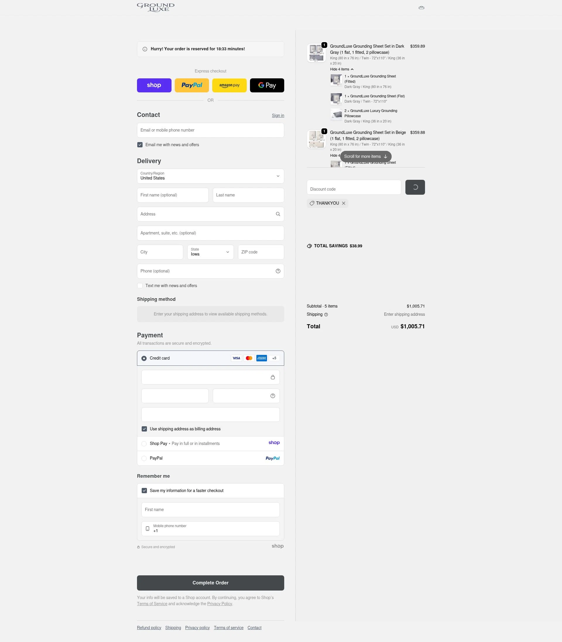 GroundLuxe checkout page showing GroundLuxe discount code box | Screenshot taken by SimplyCodes community member on Jan 8, 2026