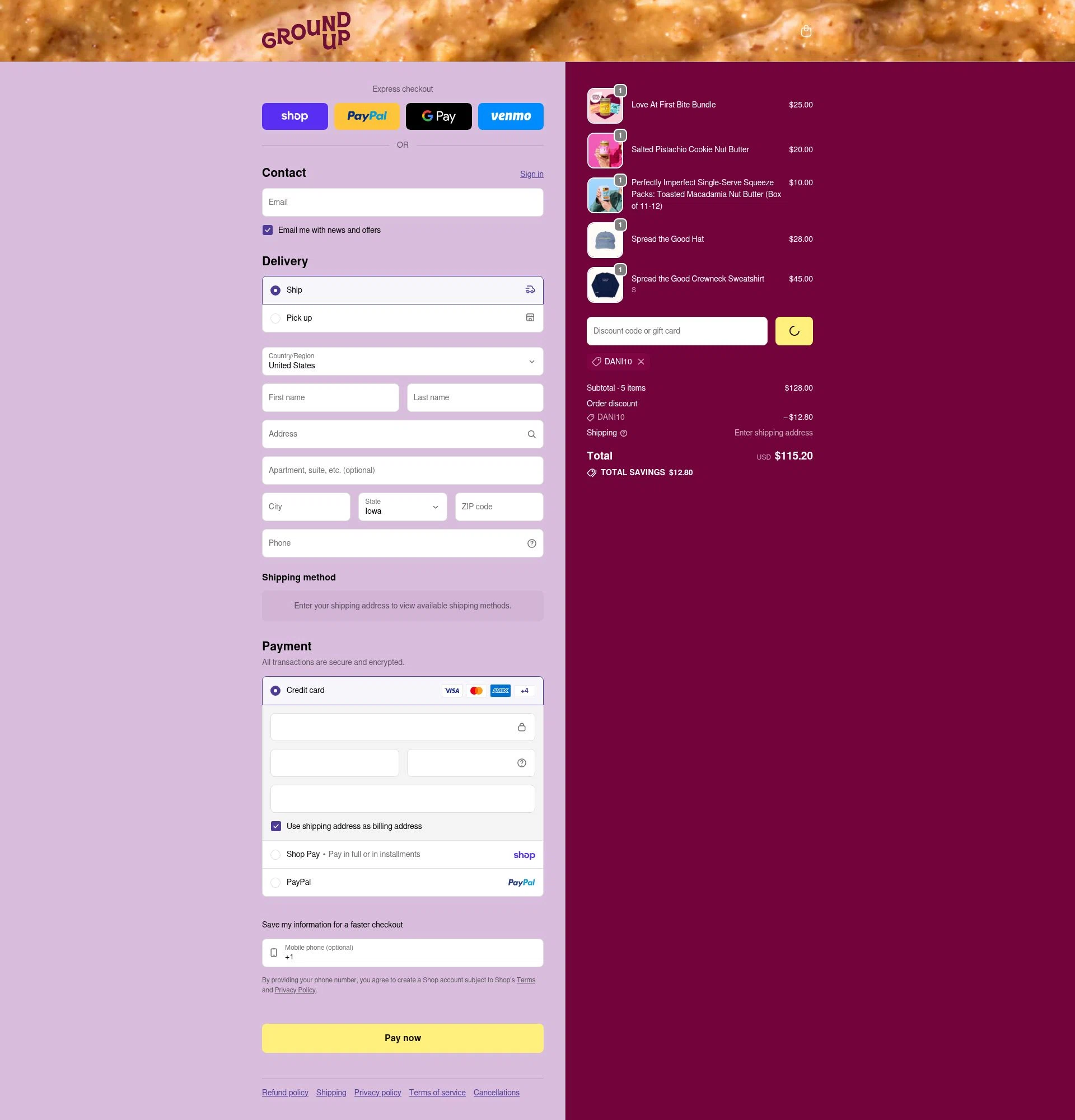 Ground Up checkout page showing Ground Up discount code box | Screenshot taken by SimplyCodes community member on Feb 5, 2026