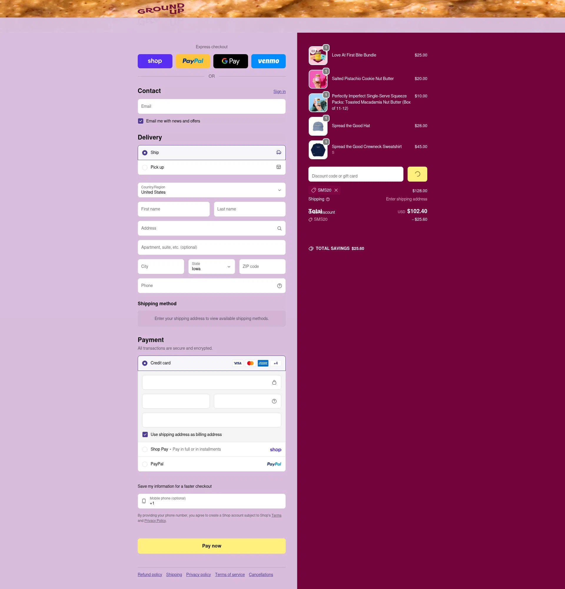 Ground Up checkout page showing Ground Up discount code box | Screenshot taken by SimplyCodes community member on Feb 5, 2026
