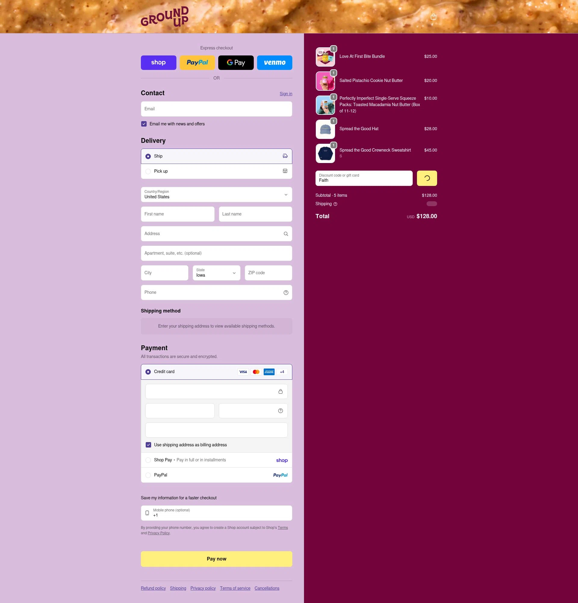 Ground Up checkout page showing Ground Up discount code box | Screenshot taken by SimplyCodes community member on Feb 5, 2026