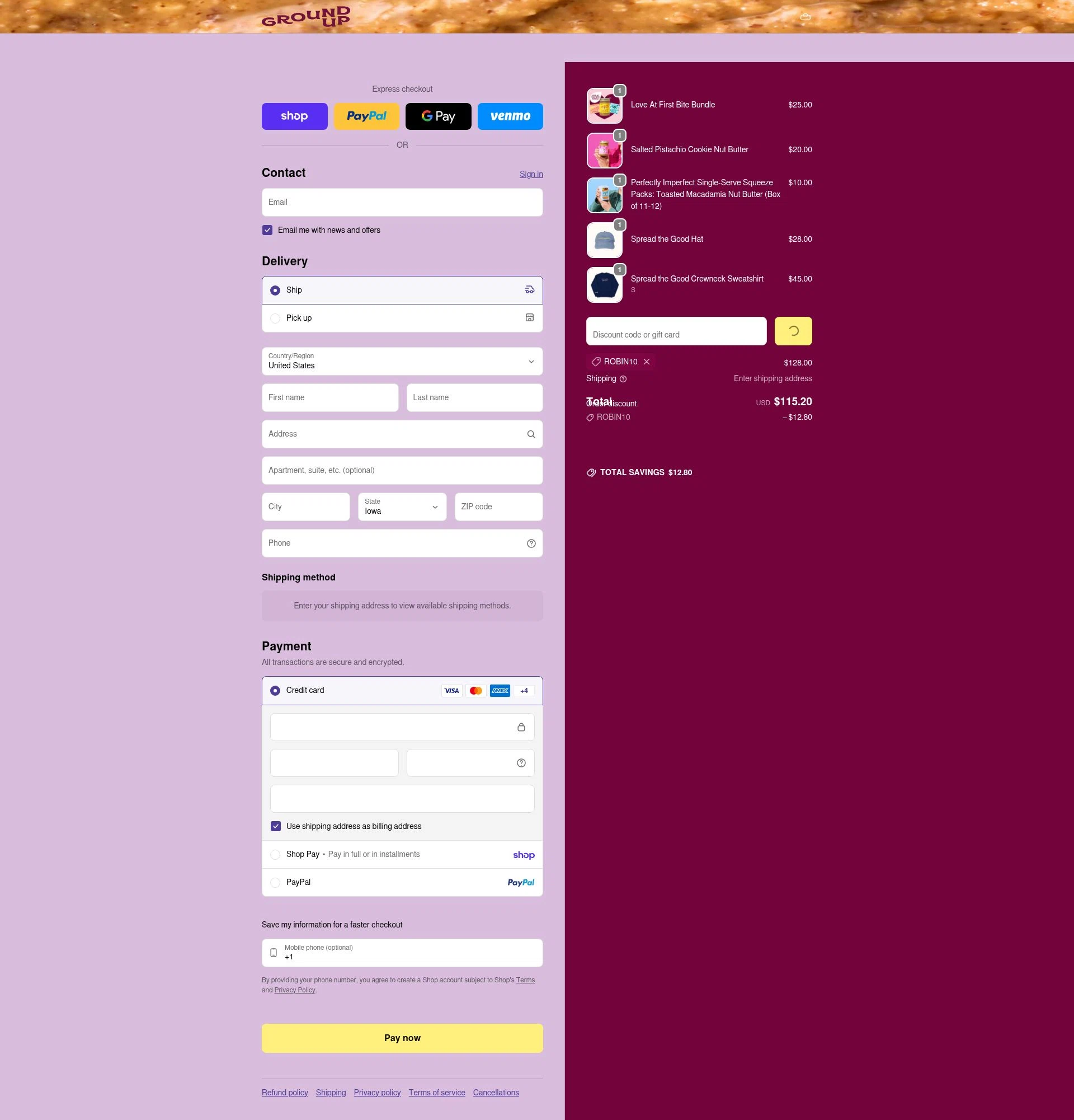 Ground Up checkout page showing Ground Up discount code box | Screenshot taken by SimplyCodes community member on Feb 5, 2026