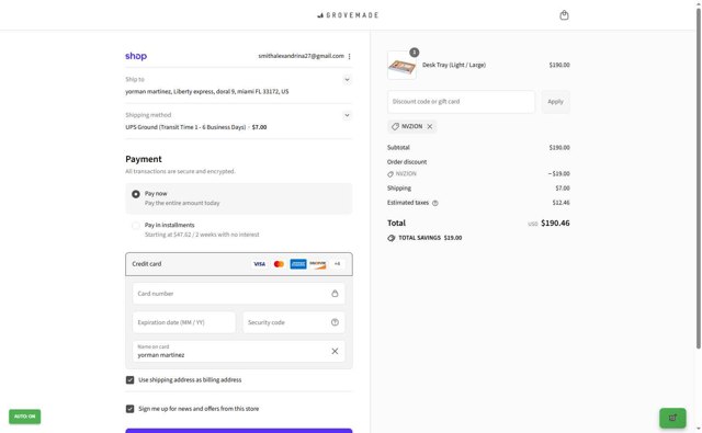 Grovemade checkout page showing Grovemade discount code box | Screenshot taken by SimplyCodes community member on Aug 31, 2025