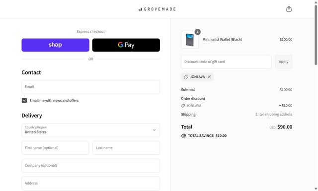 Grovemade checkout page showing Grovemade discount code box | Screenshot taken by SimplyCodes community member on Sep 3, 2025