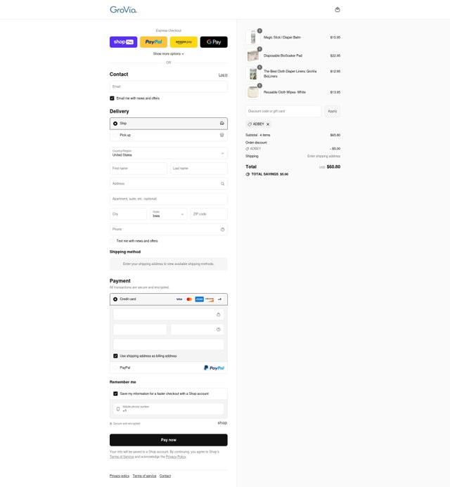 GroVia checkout page showing GroVia promo code box | Screenshot taken by SimplyCodes community member on Aug 3, 2025