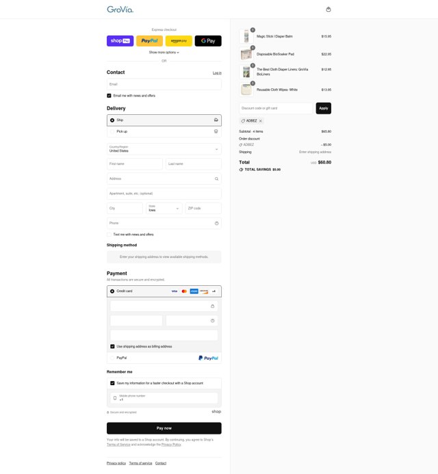 GroVia checkout page showing GroVia promo code box | Screenshot taken by SimplyCodes community member on Aug 7, 2025