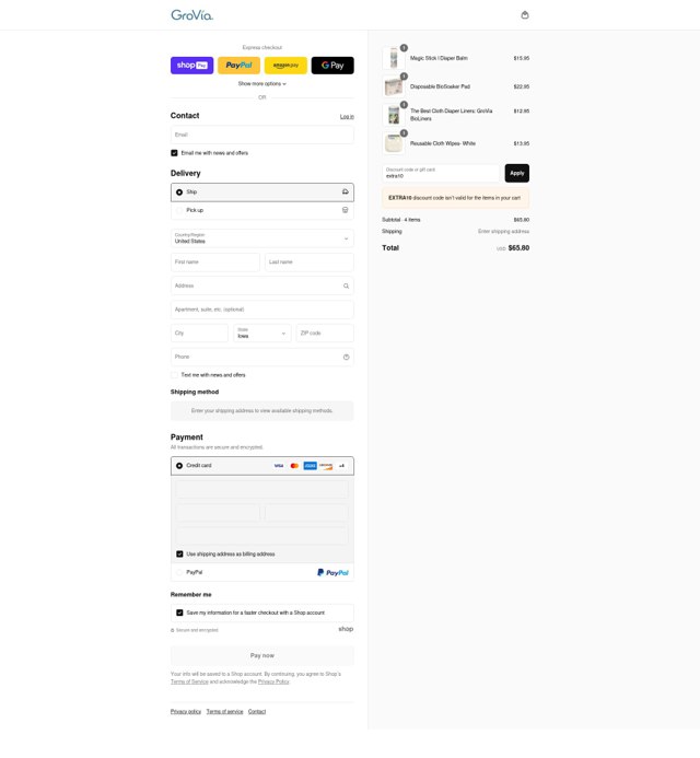 GroVia checkout page showing GroVia promo code box | Screenshot taken by SimplyCodes community member on Aug 7, 2025