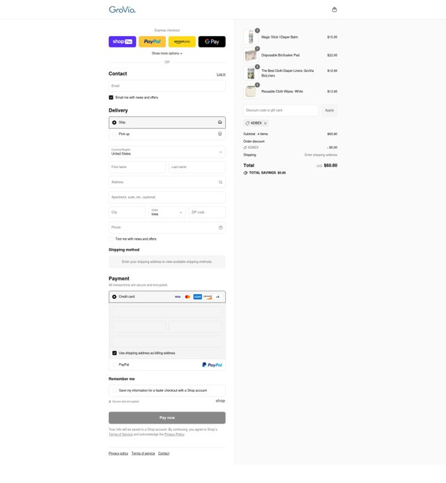 GroVia checkout page showing GroVia promo code box | Screenshot taken by SimplyCodes community member on Aug 7, 2025