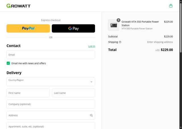 Growatt checkout page showing Growatt discount code box | Screenshot taken by SimplyCodes community member on May 22, 2025
