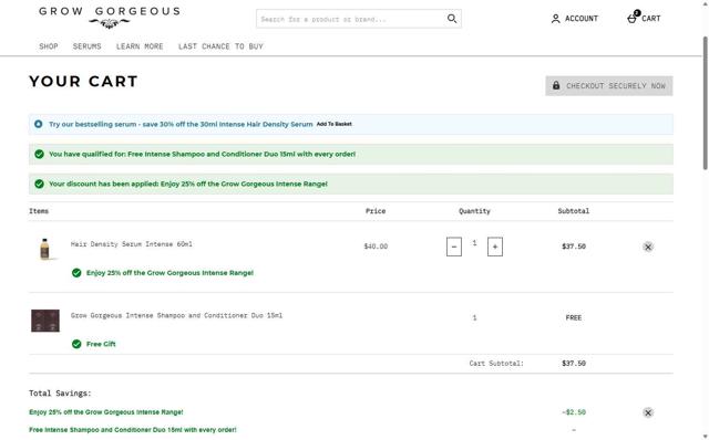 Grow Gorgeous checkout page showing Grow Gorgeous discount code box | Screenshot taken by SimplyCodes community member on Aug 3, 2025