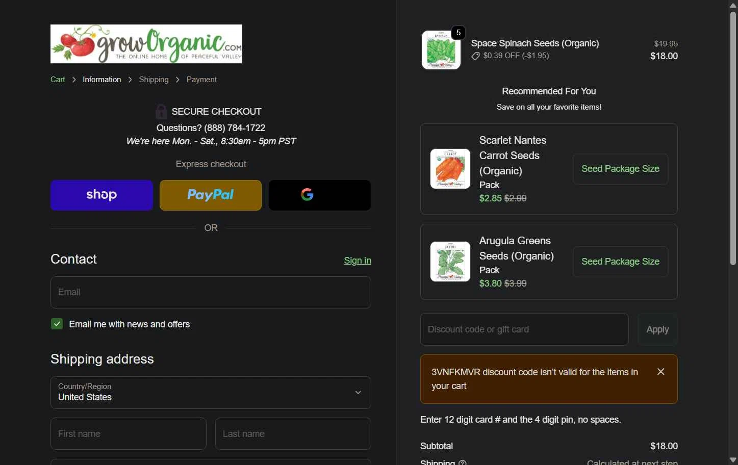 Grow Organic checkout page showing Grow Organic promo code box | Screenshot taken by SimplyCodes community member on Jan 31, 2026