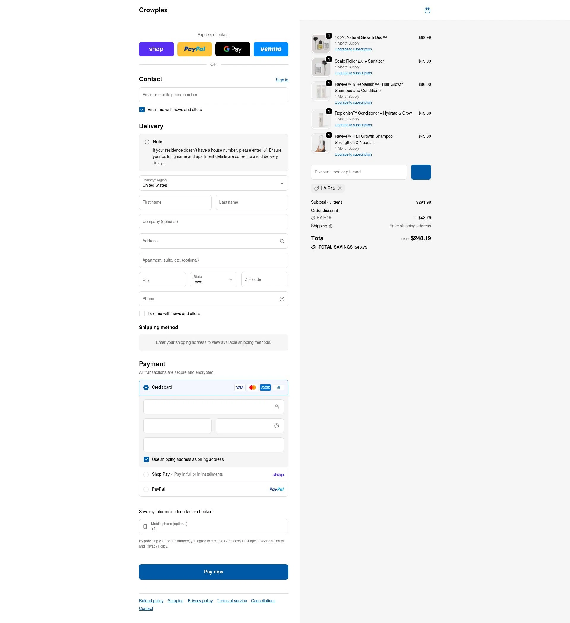 Growplex checkout page showing Growplex discount code box | Screenshot taken by SimplyCodes community member on Feb 14, 2026