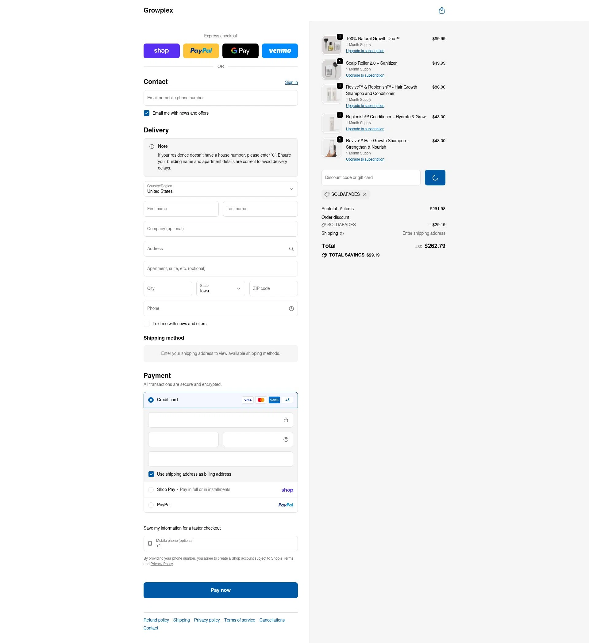 Growplex checkout page showing Growplex discount code box | Screenshot taken by SimplyCodes community member on Feb 14, 2026