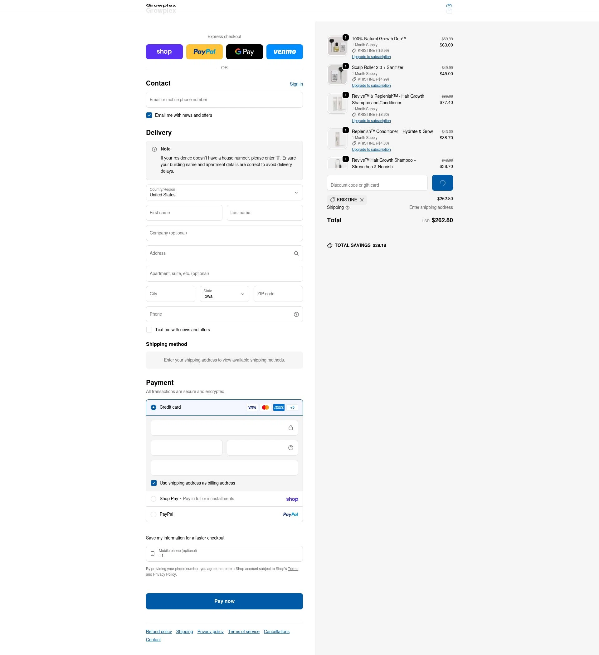 Growplex checkout page showing Growplex discount code box | Screenshot taken by SimplyCodes community member on Feb 14, 2026