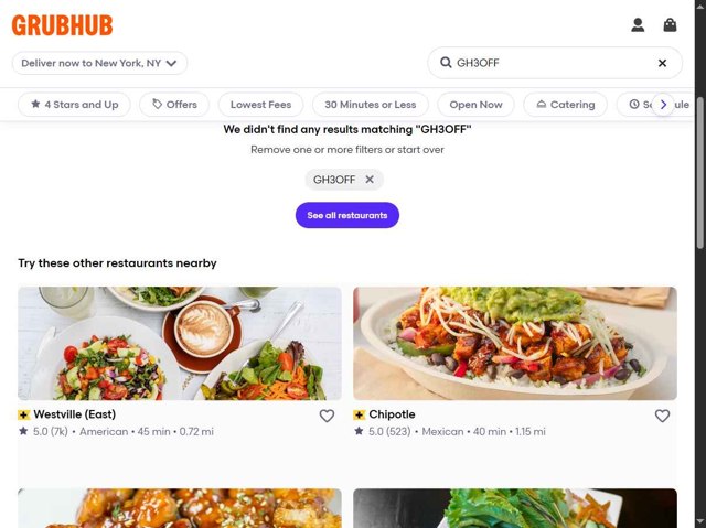 GrubHub checkout page showing GrubHub promo code box | Screenshot taken by SimplyCodes community member on Jun 8, 2025