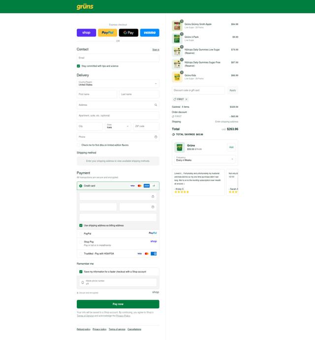 Grüns checkout page showing Grüns promo code box | Screenshot taken by SimplyCodes community member on Sep 11, 2025