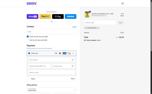 GRUV checkout page showing GRUV promo code box | Screenshot taken by SimplyCodes community member on Aug 26, 2025