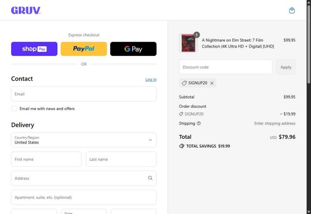 GRUV checkout page showing GRUV promo code box | Screenshot taken by SimplyCodes community member on Aug 5, 2025