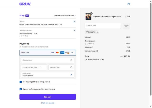 GRUV checkout page showing GRUV promo code box | Screenshot taken by SimplyCodes community member on Aug 22, 2025