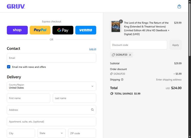 GRUV checkout page showing GRUV promo code box | Screenshot taken by SimplyCodes community member on Aug 30, 2025