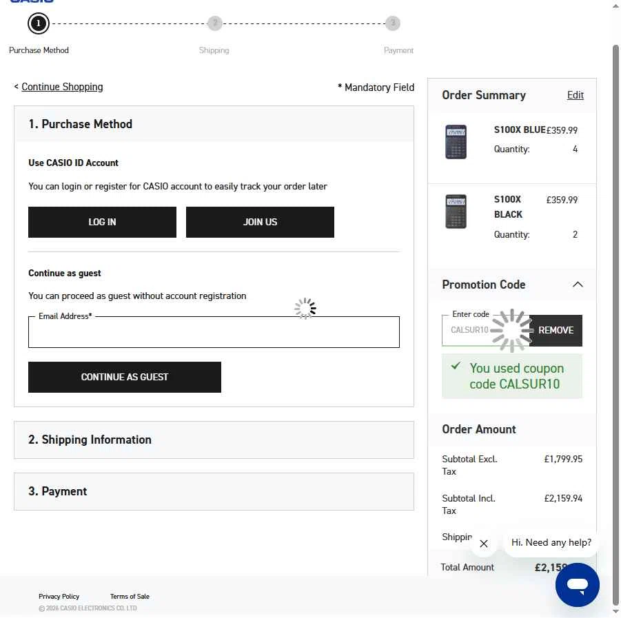 G-Shock checkout page showing G-Shock promo code box | Screenshot taken by SimplyCodes community member on Feb 3, 2026