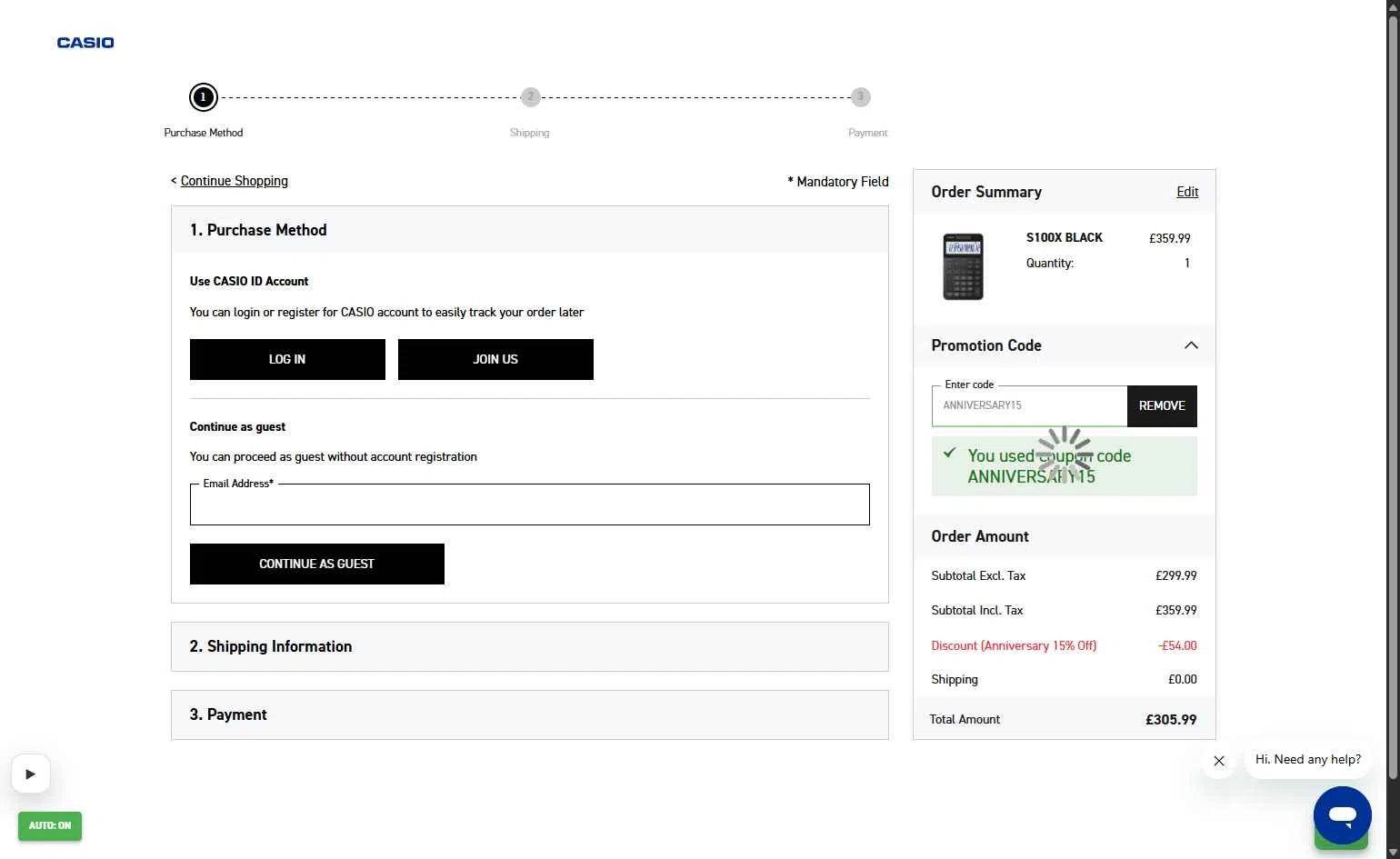 G-Shock checkout page showing G-Shock promo code box | Screenshot taken by SimplyCodes community member on Jan 26, 2026
