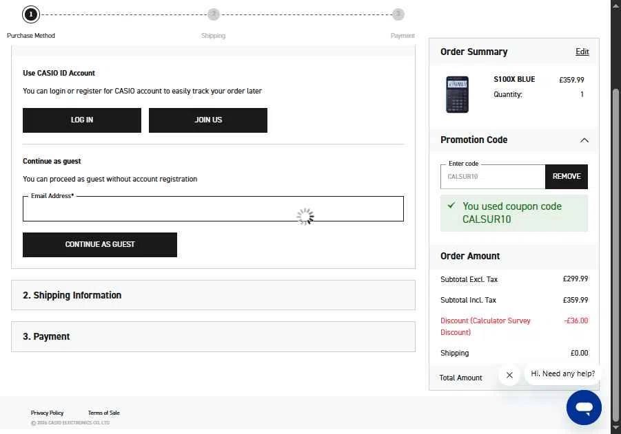 G-Shock checkout page showing G-Shock promo code box | Screenshot taken by SimplyCodes community member on Jan 17, 2026