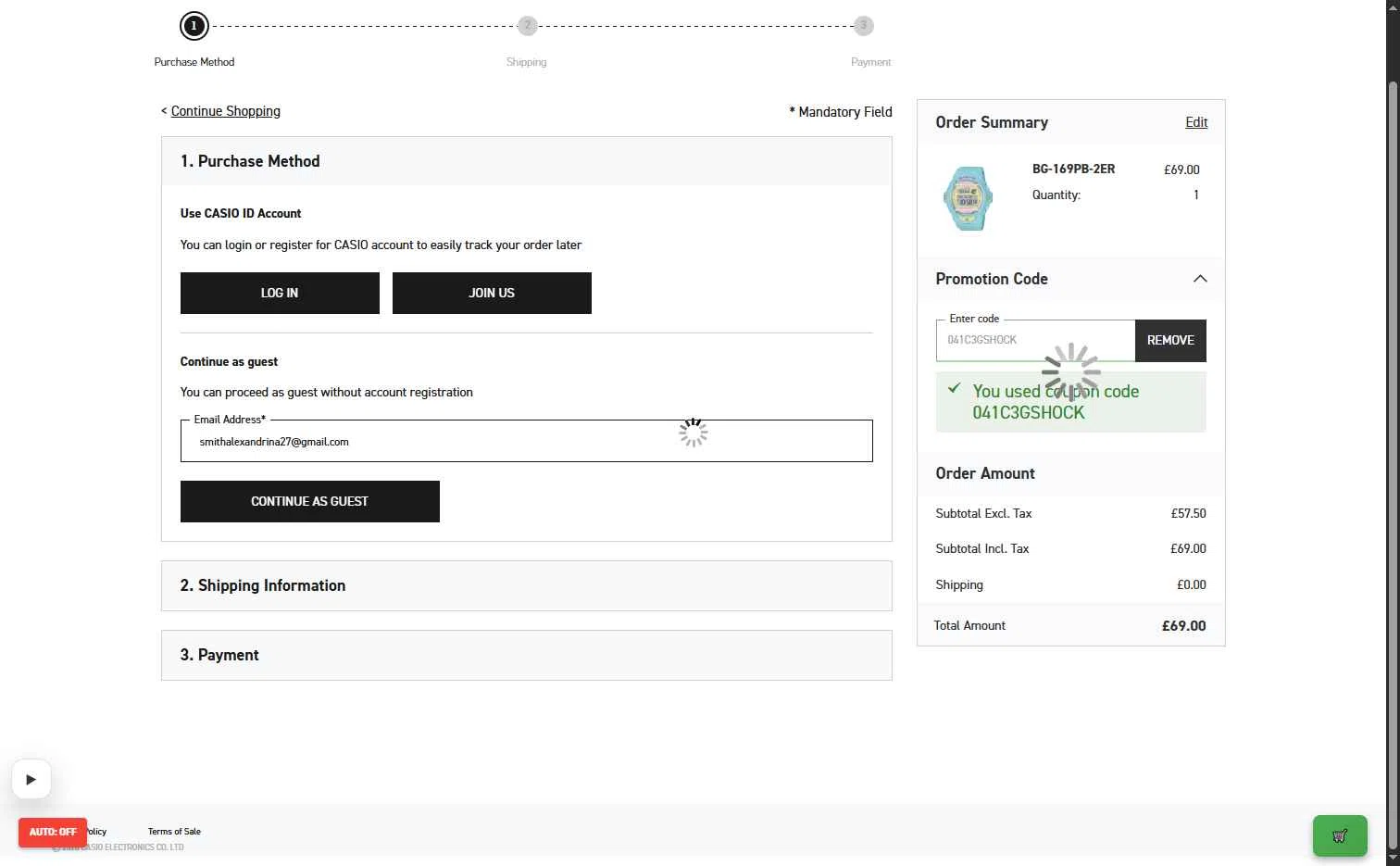 G-Shock checkout page showing G-Shock promo code box | Screenshot taken by SimplyCodes community member on Feb 12, 2026