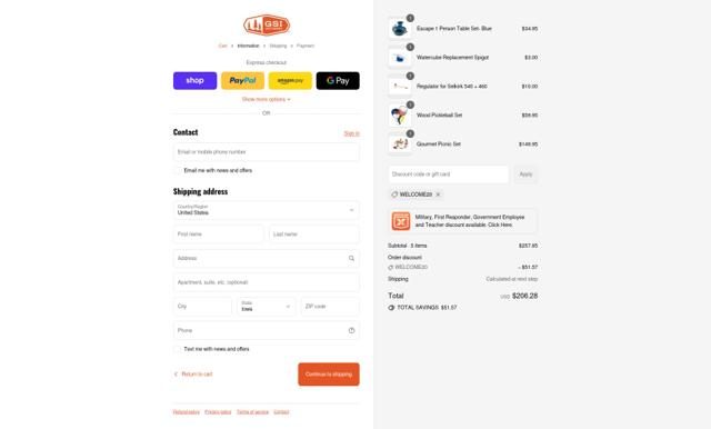 GSI checkout page showing GSI promo code box | Screenshot taken by SimplyCodes community member on Sep 10, 2025